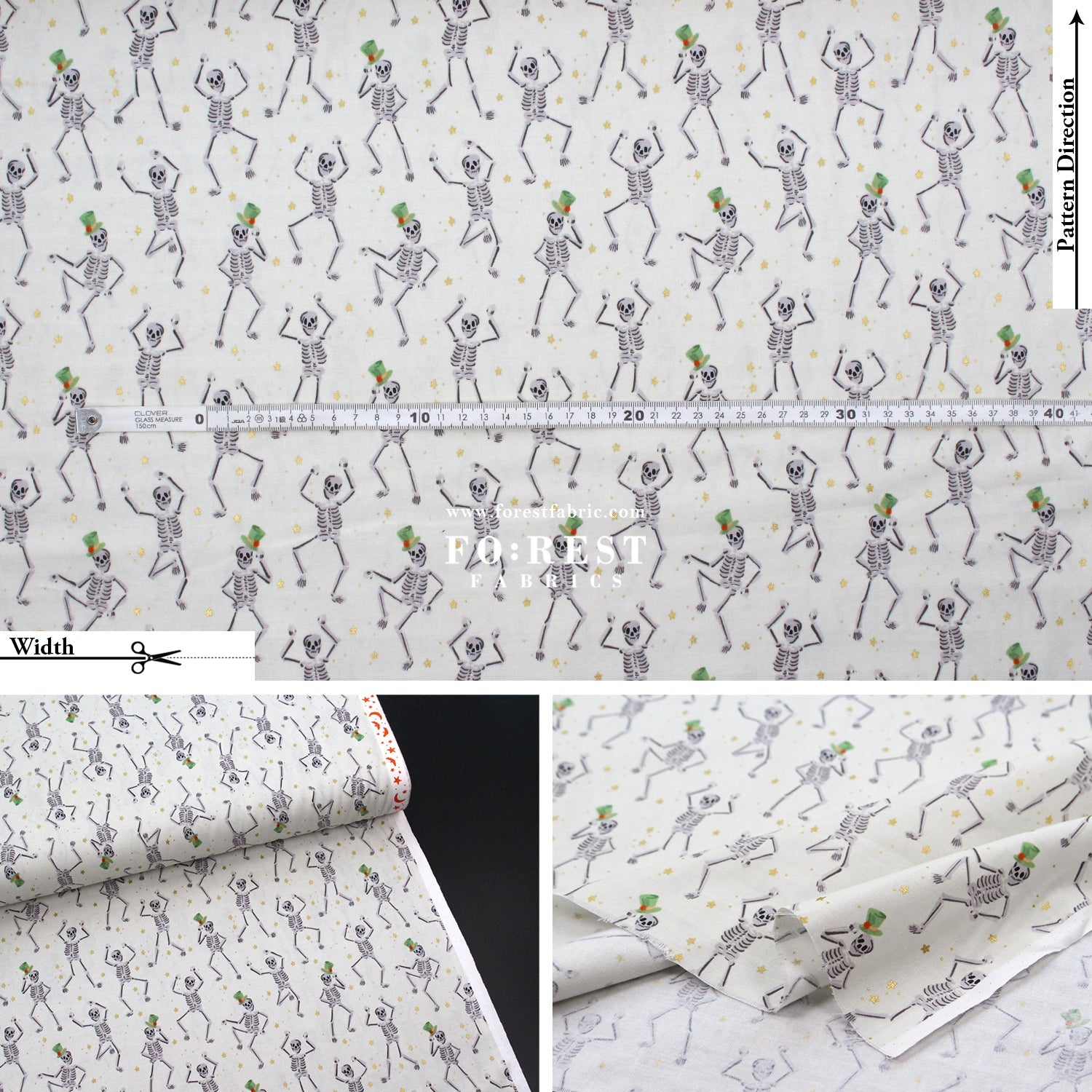cotton - Skeletons Cream Metallic fabric - FO:REST Fabric 布恩堂Liberty fabrictana lawnjapanese fabricykk zipper