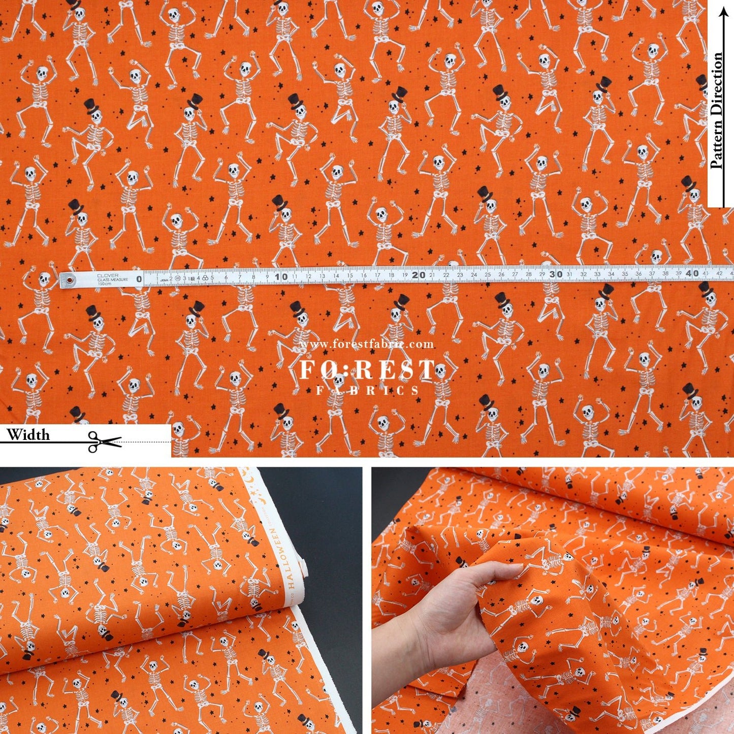 cotton - Skeletons Orange fabric - FO:REST Fabric 布恩堂Liberty fabrictana lawnjapanese fabricykk zipper