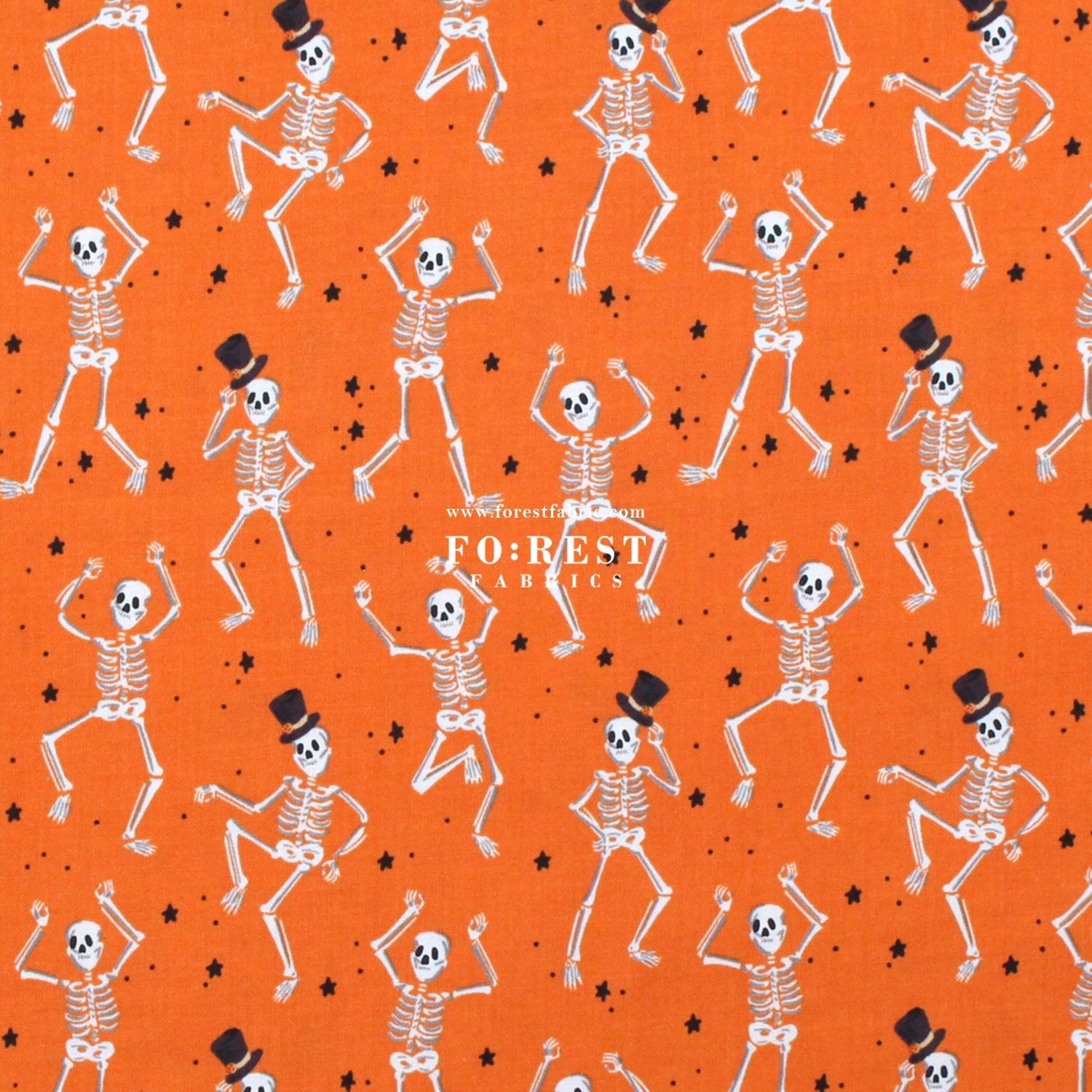 cotton - Skeletons Orange fabric - FO:REST Fabric 布恩堂Liberty fabrictana lawnjapanese fabricykk zipper