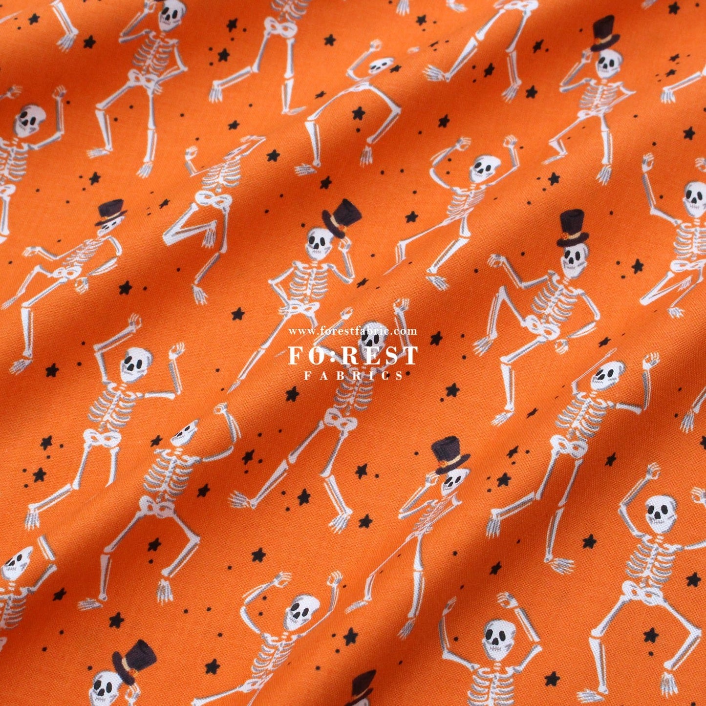 cotton - Skeletons Orange fabric - FO:REST Fabric 布恩堂Liberty fabrictana lawnjapanese fabricykk zipper