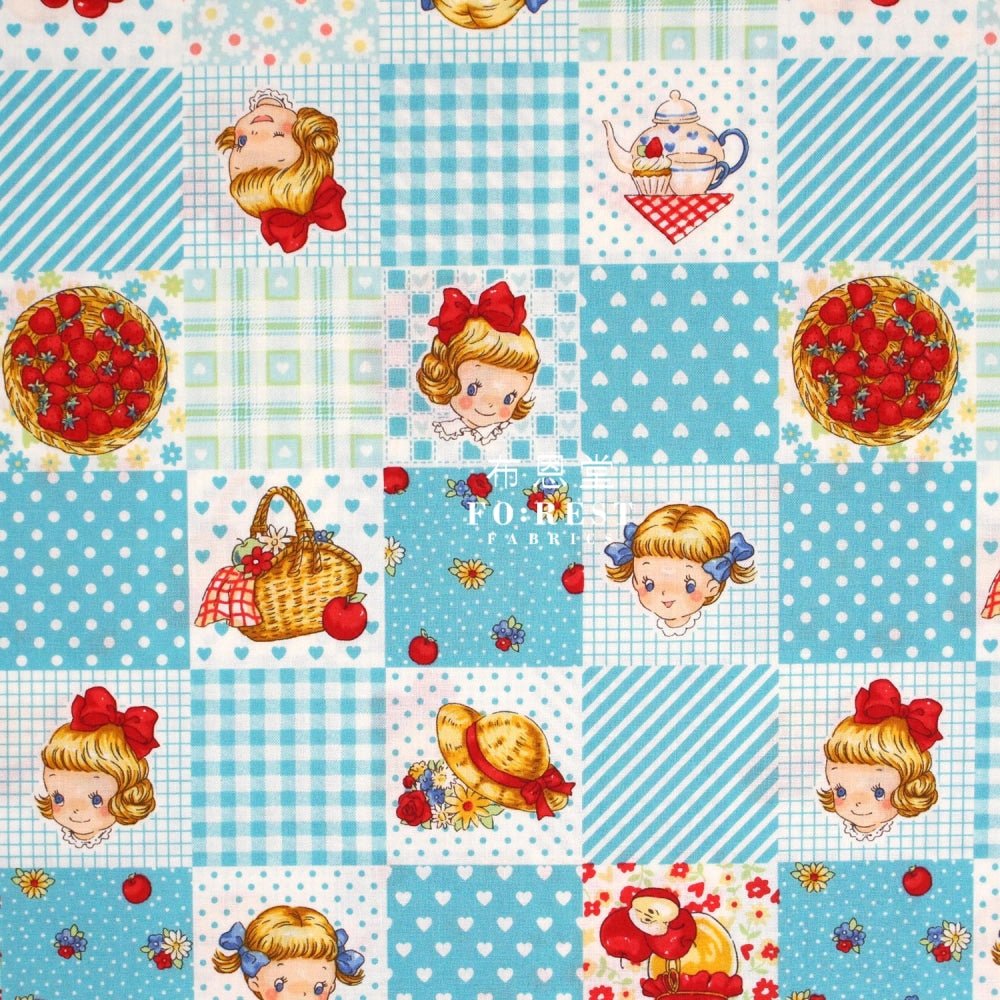 cotton - Strawberry Nine patch fabric Blue - FO:REST Fabric 布恩堂Liberty fabrictana lawnjapanese fabricykk zipper