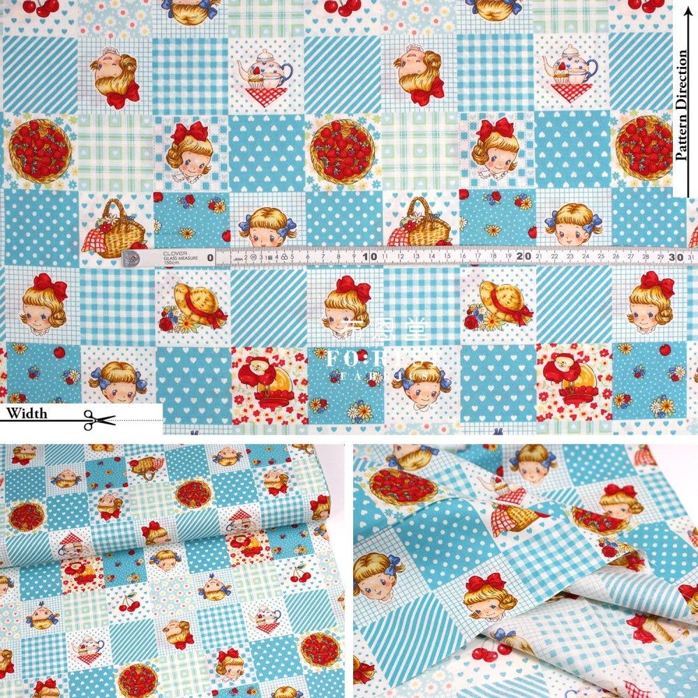 cotton - Strawberry Nine patch fabric Blue - FO:REST Fabric 布恩堂Liberty fabrictana lawnjapanese fabricykk zipper