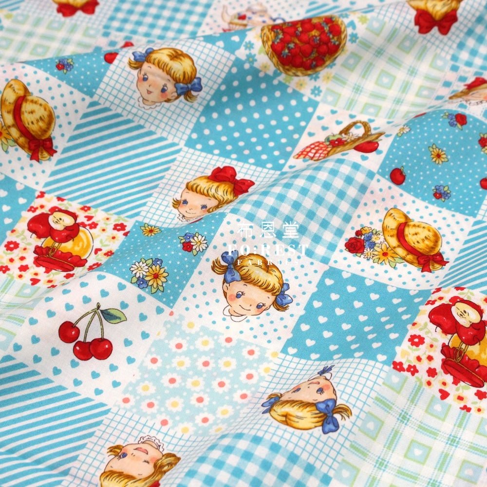 cotton - Strawberry Nine patch fabric Blue - FO:REST Fabric 布恩堂Liberty fabrictana lawnjapanese fabricykk zipper