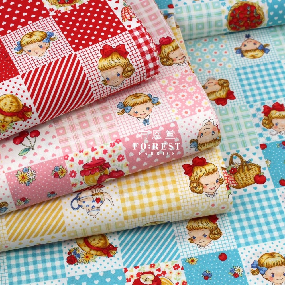 cotton - Strawberry Nine patch fabric Blue - FO:REST Fabric 布恩堂Liberty fabrictana lawnjapanese fabricykk zipper