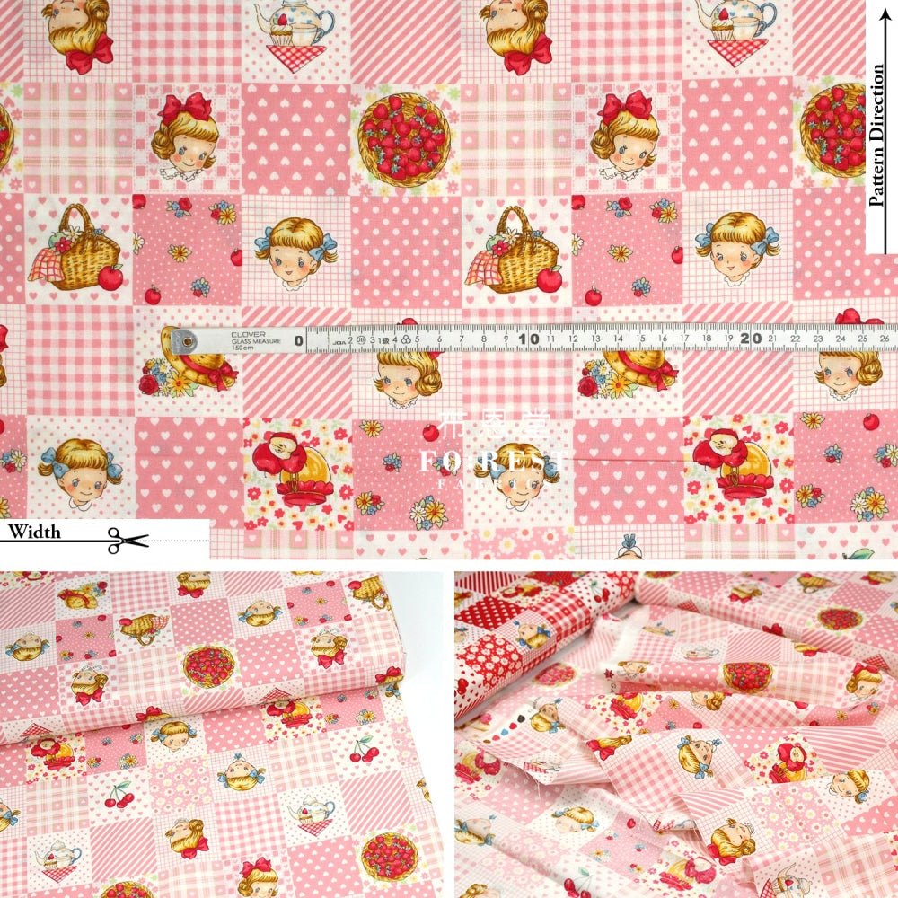 cotton - Strawberry Nine patch fabric Pink - FO:REST Fabric 布恩堂Liberty fabrictana lawnjapanese fabricykk zipper