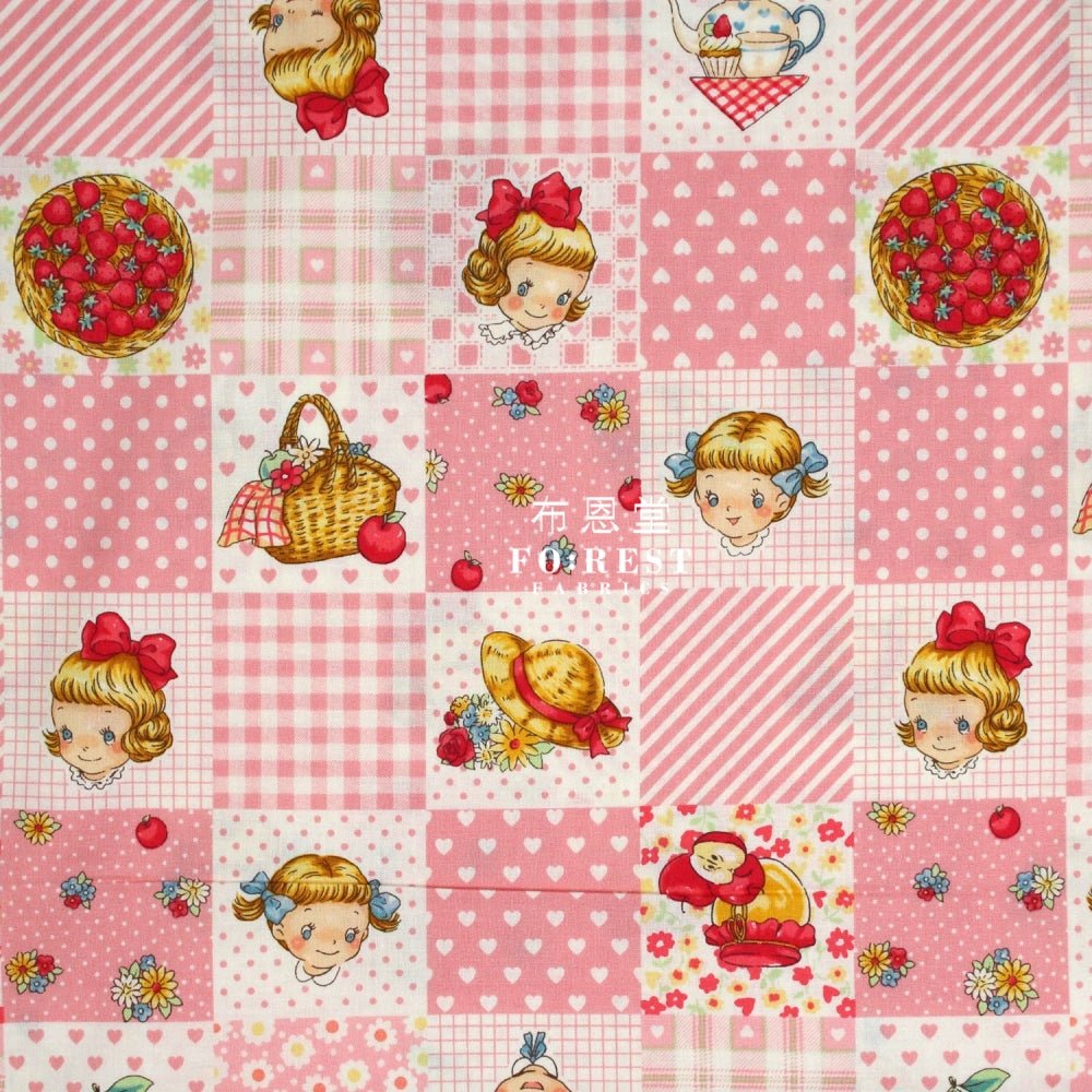cotton - Strawberry Nine patch fabric Pink - FO:REST Fabric 布恩堂Liberty fabrictana lawnjapanese fabricykk zipper
