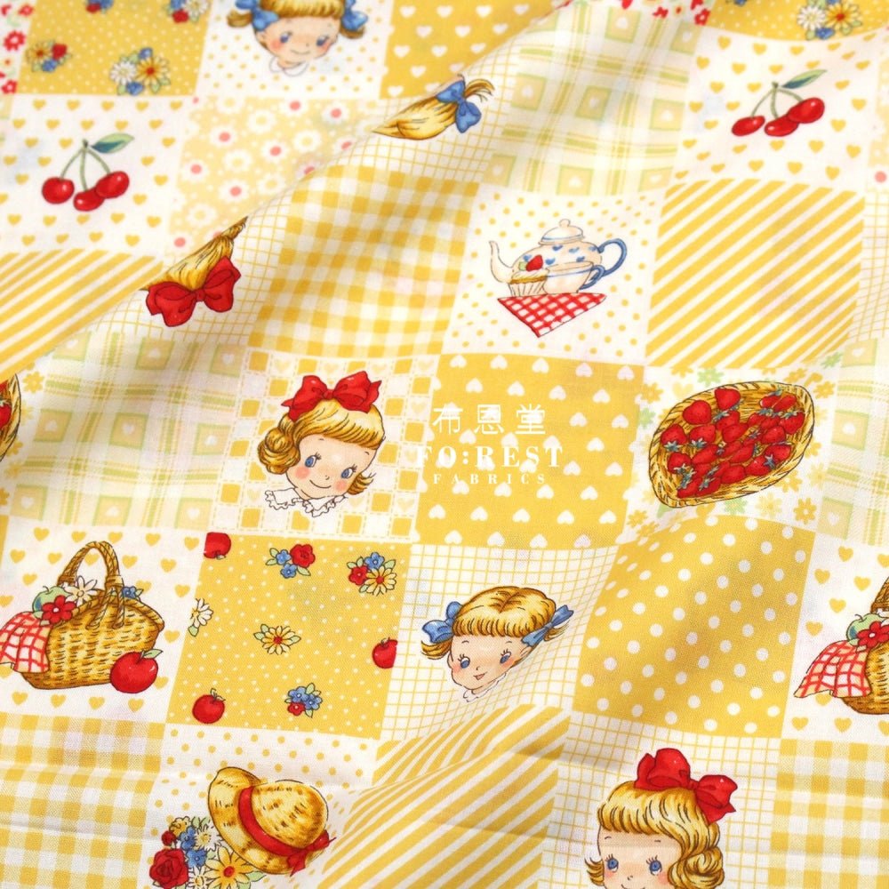 cotton - Strawberry Nine patch fabric Yellow - FO:REST Fabric 布恩堂Liberty fabrictana lawnjapanese fabricykk zipper