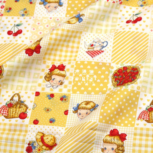 cotton - Strawberry Nine patch fabric Yellow - FO:REST Fabric 布恩堂Liberty fabrictana lawnjapanese fabricykk zipper