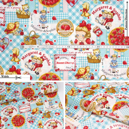 Cotton - Strawberry Picking Fabric Blue