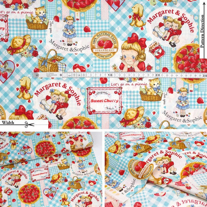 cotton - Strawberry picking fabric Blue - FO:REST Fabric 布恩堂Liberty fabrictana lawnjapanese fabricykk zipper
