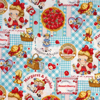 cotton - Strawberry picking fabric Blue - FO:REST Fabric 布恩堂Liberty fabrictana lawnjapanese fabricykk zipper