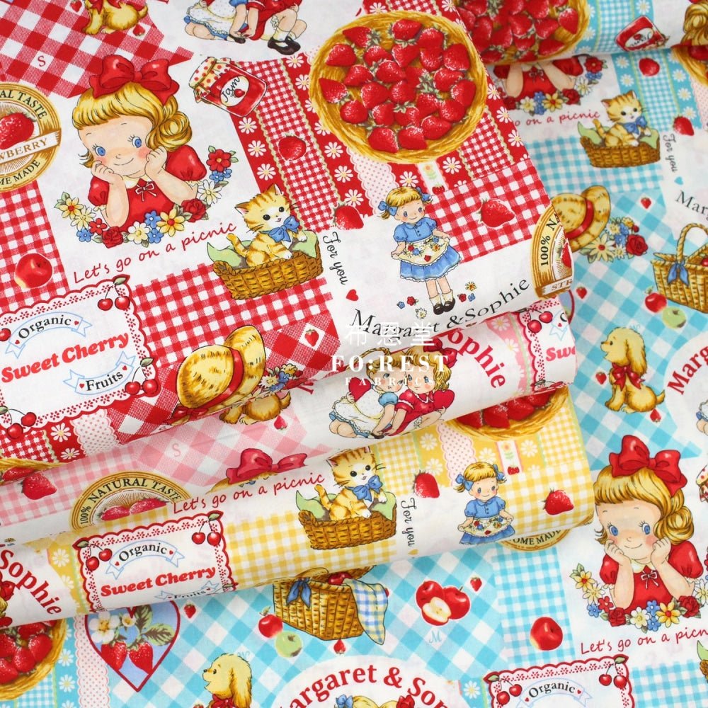 cotton - Strawberry picking fabric Blue - FO:REST Fabric 布恩堂Liberty fabrictana lawnjapanese fabricykk zipper
