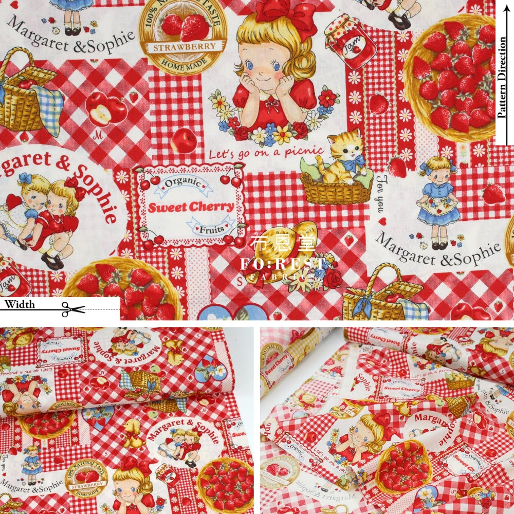 Cotton - Strawberry Picking Fabric Red
