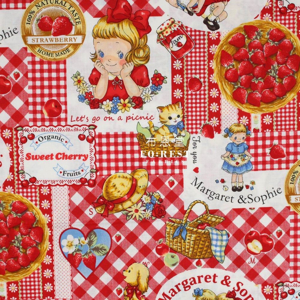 Cotton - Strawberry Picking Fabric Red