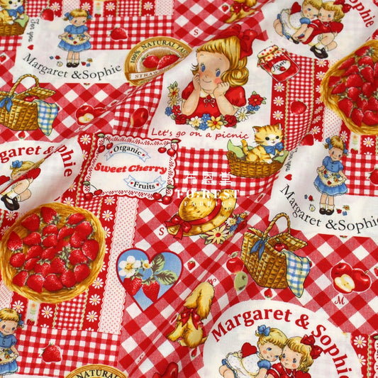 Cotton - Strawberry Picking Fabric Red