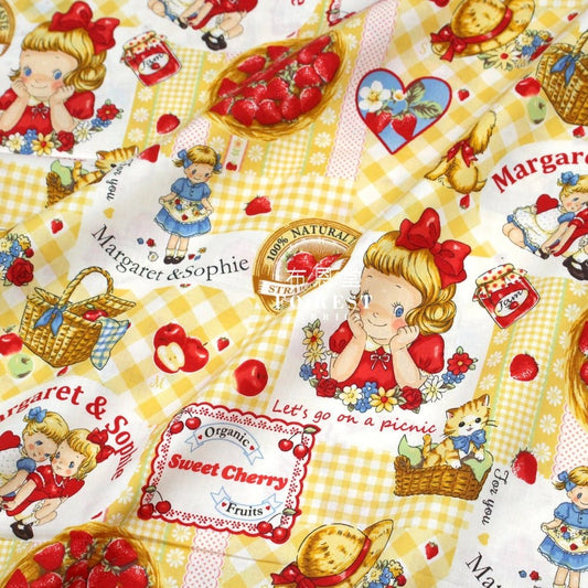 cotton - Strawberry picking fabric Yellow - FO:REST Fabric 布恩堂Liberty fabrictana lawnjapanese fabricykk zipper