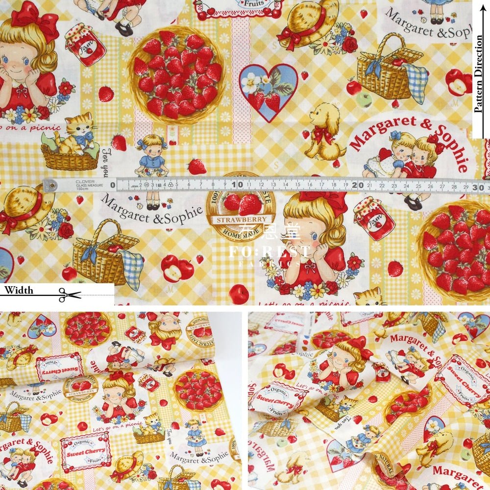 cotton - Strawberry picking fabric Yellow - FO:REST Fabric 布恩堂Liberty fabrictana lawnjapanese fabricykk zipper