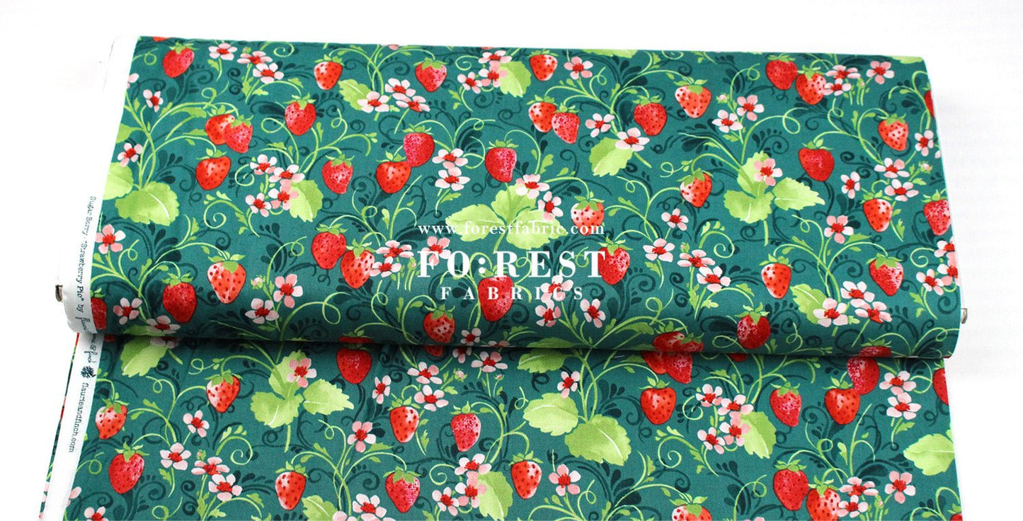 cotton - Strawberry Sweetie Green fabric - FO:REST Fabric 布恩堂Liberty fabrictana lawnjapanese fabricykk zipper