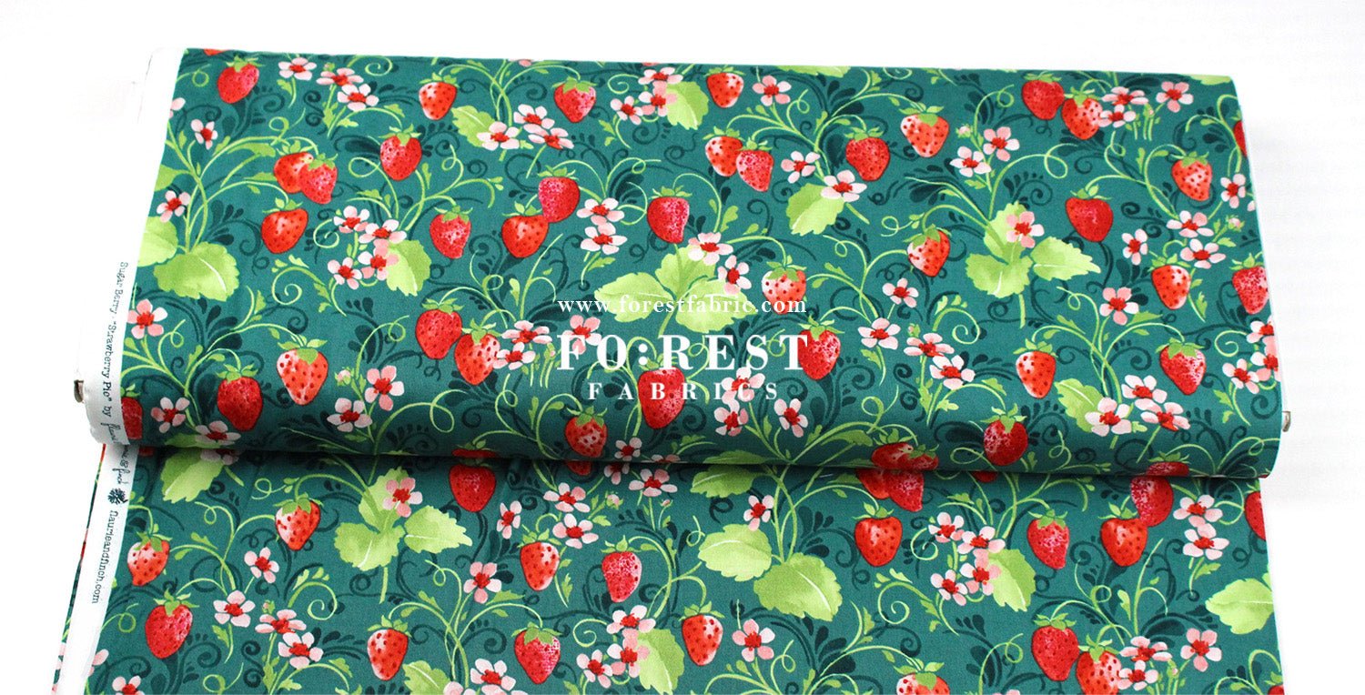 cotton - Strawberry Sweetie Green fabric - FO:REST Fabric 布恩堂Liberty fabrictana lawnjapanese fabricykk zipper