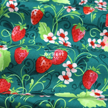 cotton - Strawberry Sweetie Green fabric - FO:REST Fabric 布恩堂Liberty fabrictana lawnjapanese fabricykk zipper