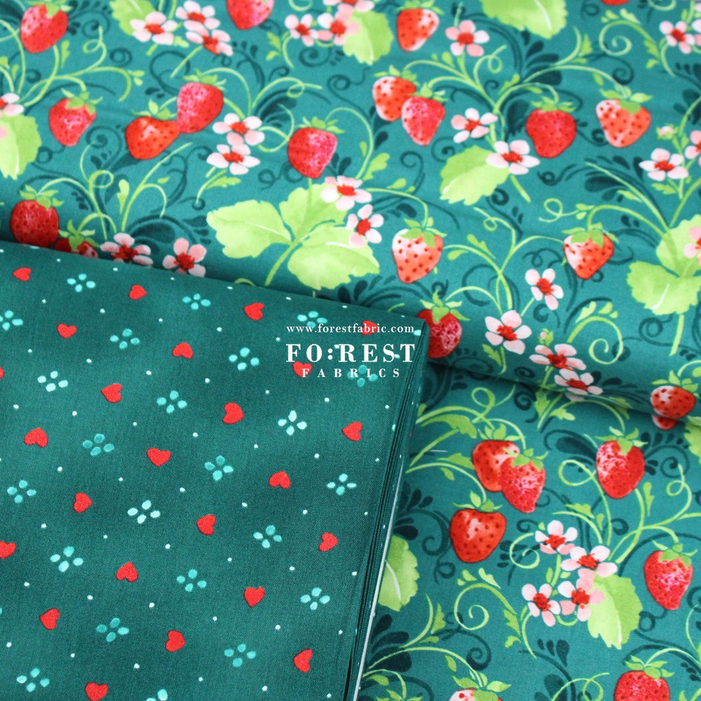 cotton - Strawberry Sweetie Green fabric - FO:REST Fabric 布恩堂Liberty fabrictana lawnjapanese fabricykk zipper