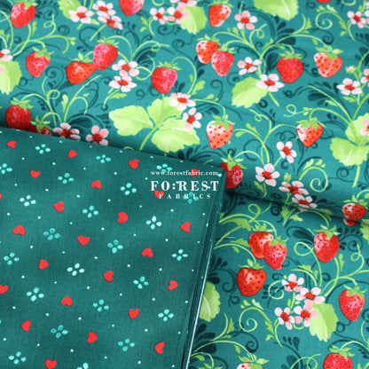 cotton - Strawberry Sweetie Green fabric - FO:REST Fabric 布恩堂Liberty fabrictana lawnjapanese fabricykk zipper