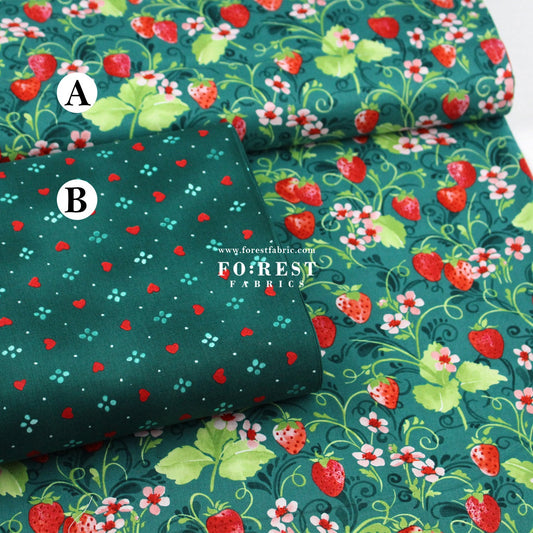 cotton - Strawberry Sweetie Green fabric - FO:REST Fabric 布恩堂Liberty fabrictana lawnjapanese fabricykk zipper