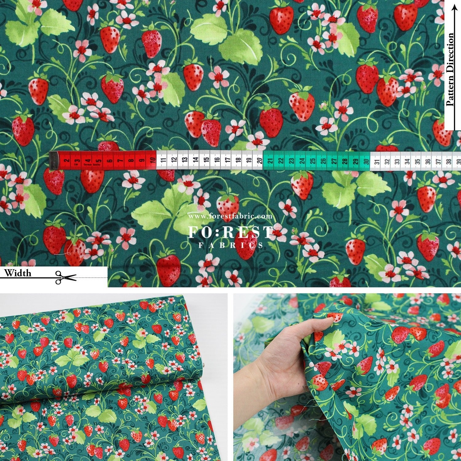 cotton - Strawberry Sweetie Green fabric - FO:REST Fabric 布恩堂Liberty fabrictana lawnjapanese fabricykk zipper