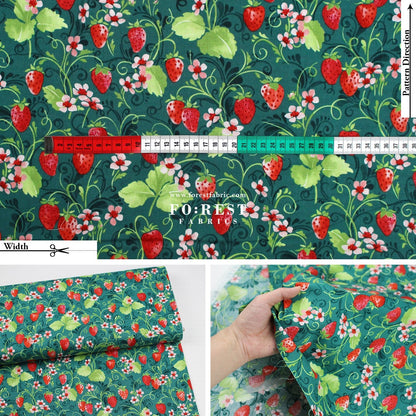 cotton - Strawberry Sweetie Green fabric - FO:REST Fabric 布恩堂Liberty fabrictana lawnjapanese fabricykk zipper