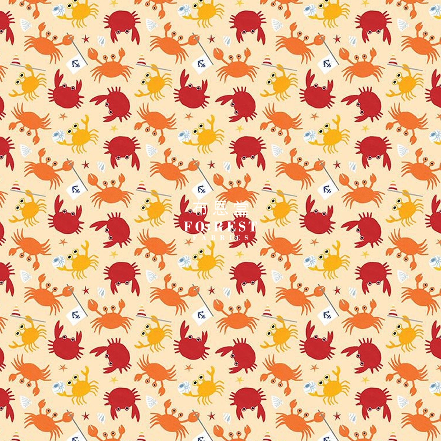 Cotton - Summer Beach Crabby Grabbers Fabric