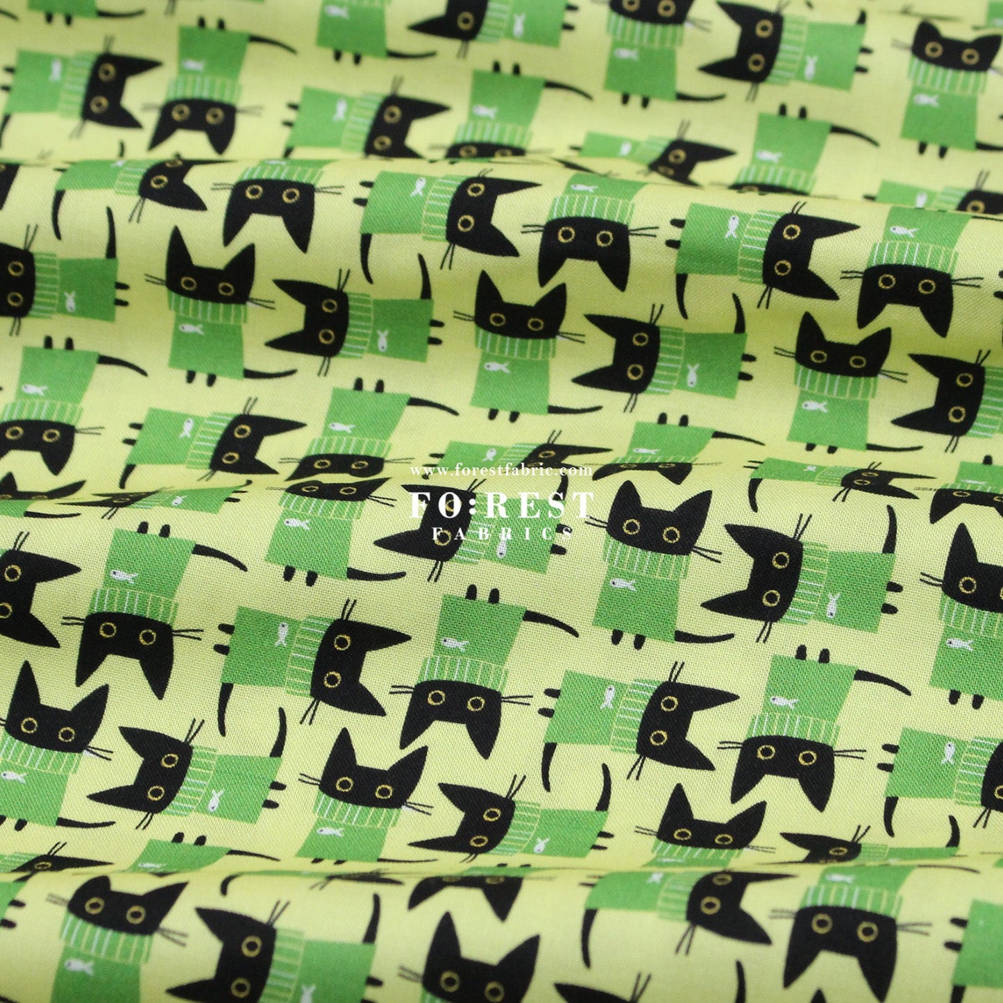 cotton - Sweater Cats fabric Green - FO:REST Fabric 布恩堂Liberty fabrictana lawnjapanese fabricykk zipper