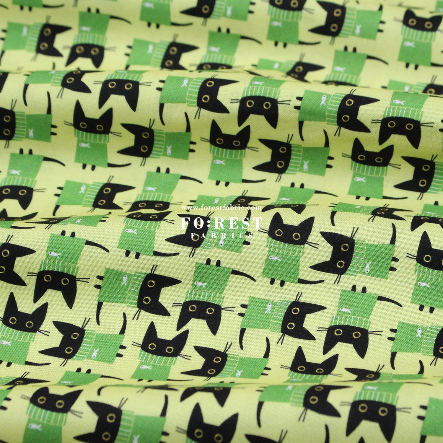 cotton - Sweater Cats fabric Green - FO:REST Fabric 布恩堂Liberty fabrictana lawnjapanese fabricykk zipper