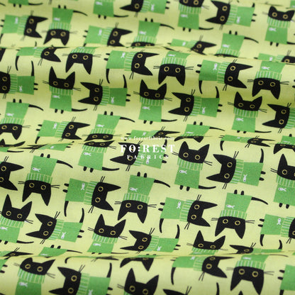 cotton - Sweater Cats fabric Green - FO:REST Fabric 布恩堂Liberty fabrictana lawnjapanese fabricykk zipper