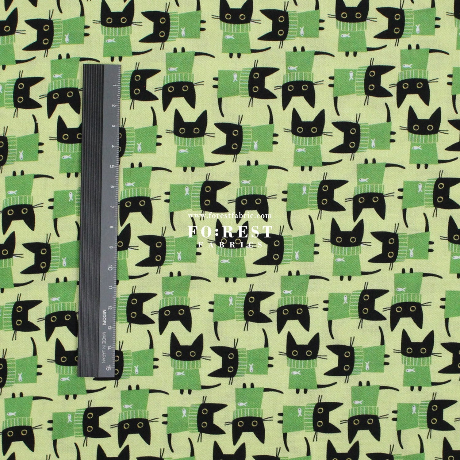 cotton - Sweater Cats fabric Green - FO:REST Fabric 布恩堂Liberty fabrictana lawnjapanese fabricykk zipper