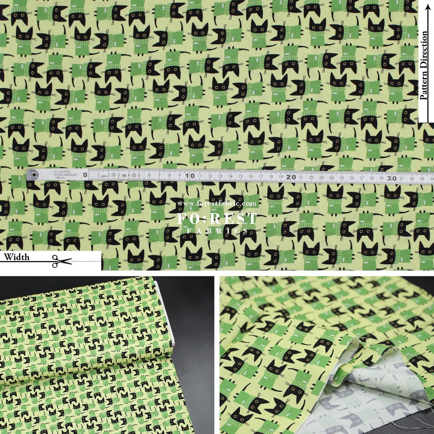 cotton - Sweater Cats fabric Green - FO:REST Fabric 布恩堂Liberty fabrictana lawnjapanese fabricykk zipper