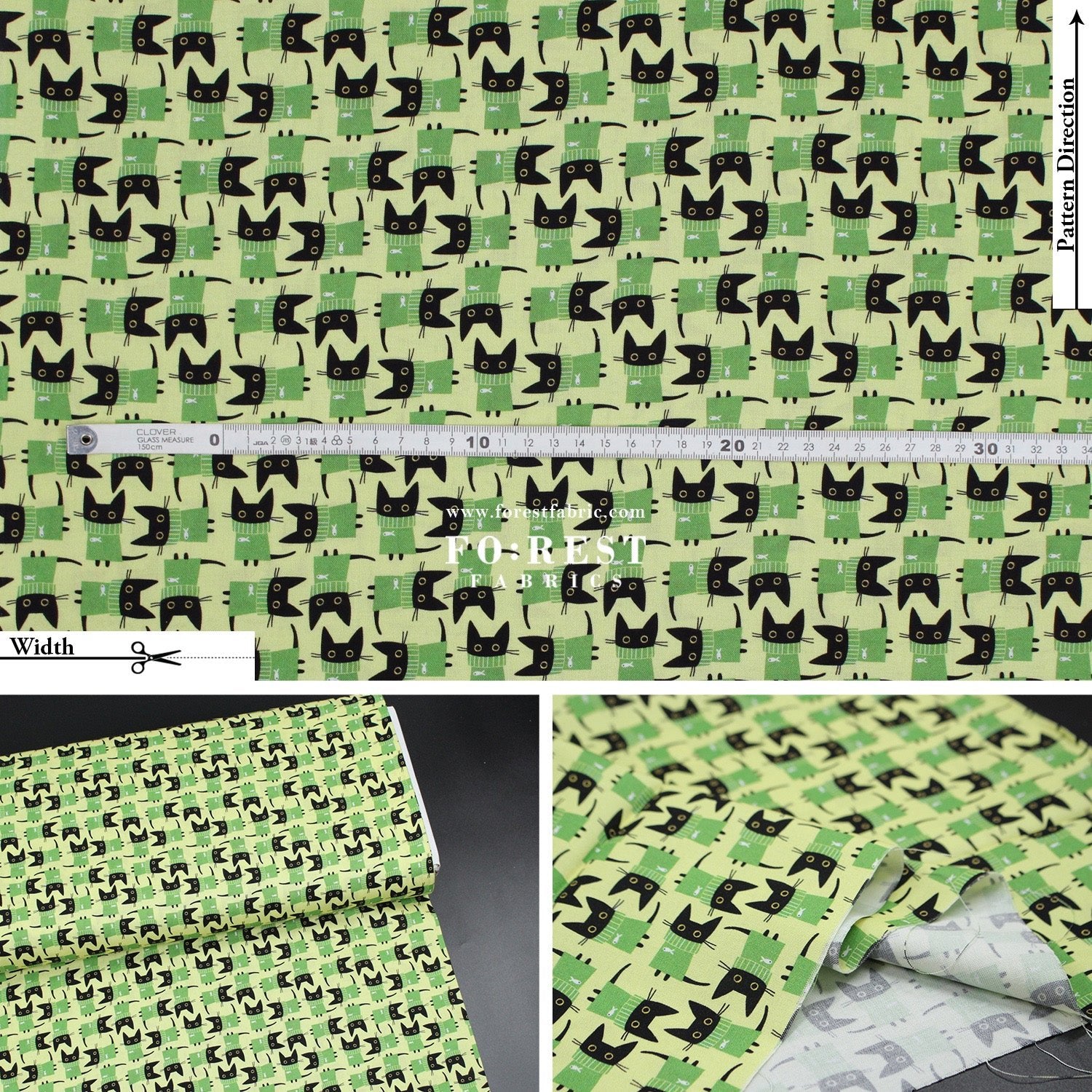 cotton - Sweater Cats fabric Green - FO:REST Fabric 布恩堂Liberty fabrictana lawnjapanese fabricykk zipper