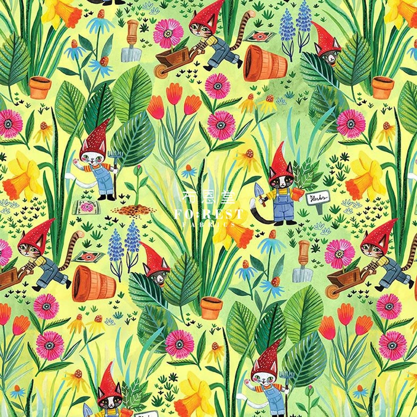 cotton - Sweet Gnomies Cats fabric - FO:REST Fabric 布恩堂Liberty fabrictana lawnjapanese fabricykk zipper