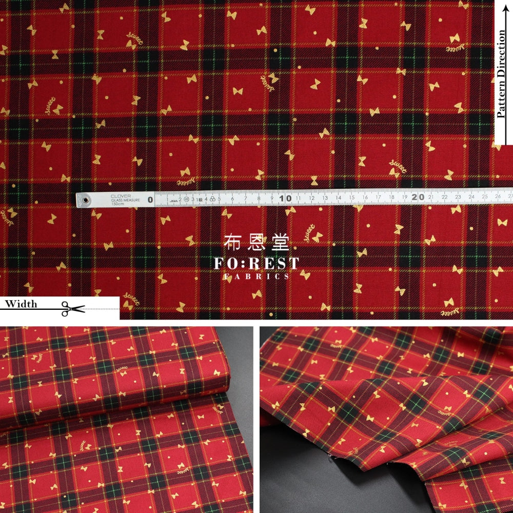 Cotton - Tartan Butterfly With Metallic Fabric Red