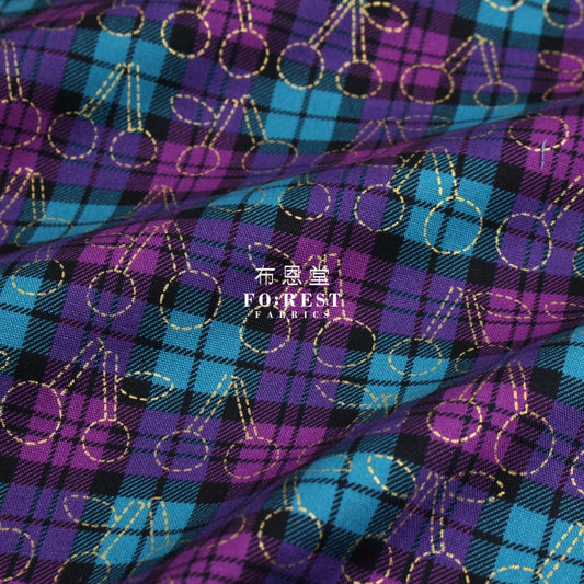 Cotton - Tartan Cherry With Metallic Fabric Purple