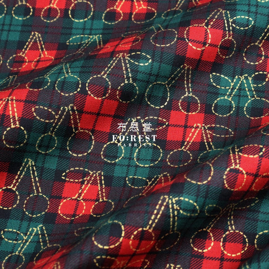 Cotton - Tartan Cherry With Metallic Fabric Red