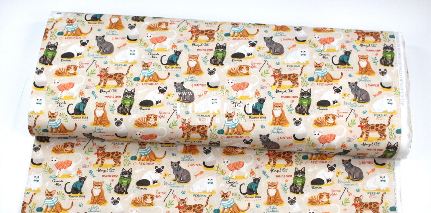 cotton - The illustrated cat fabric - FO:REST Fabric 布恩堂Liberty fabrictana lawnjapanese fabricykk zipper
