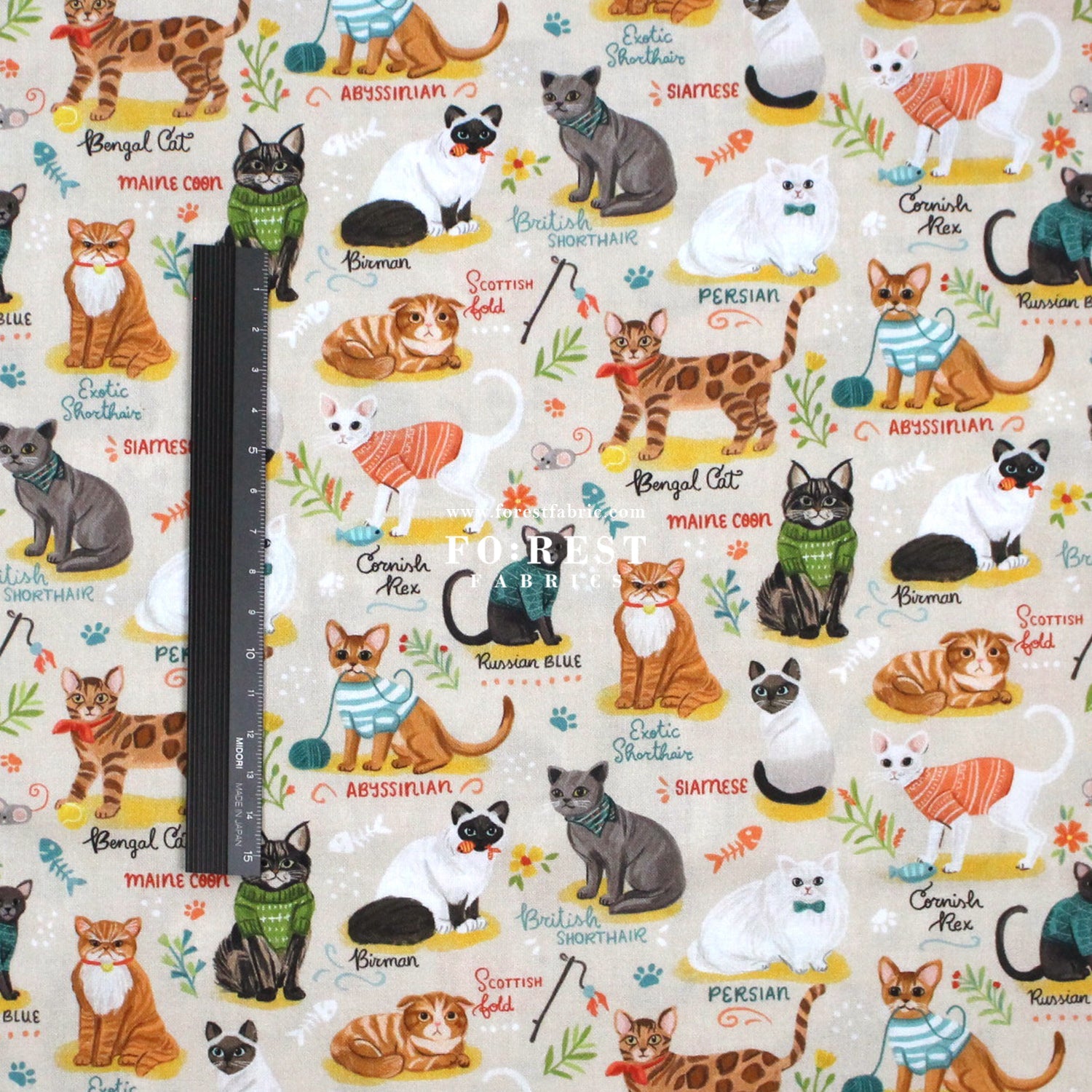 cotton - The illustrated cat fabric - FO:REST Fabric 布恩堂Liberty fabrictana lawnjapanese fabricykk zipper