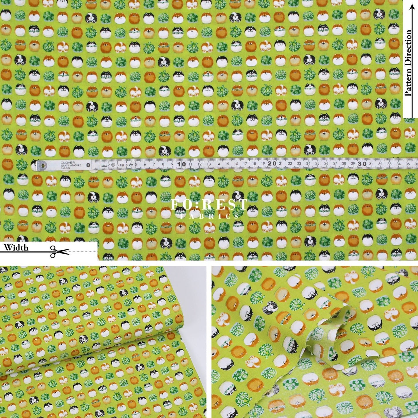 cotton - TravellingShiba Inu fabric Lime - FO:REST Fabric 布恩堂Liberty fabrictana lawnjapanese fabricykk zipper