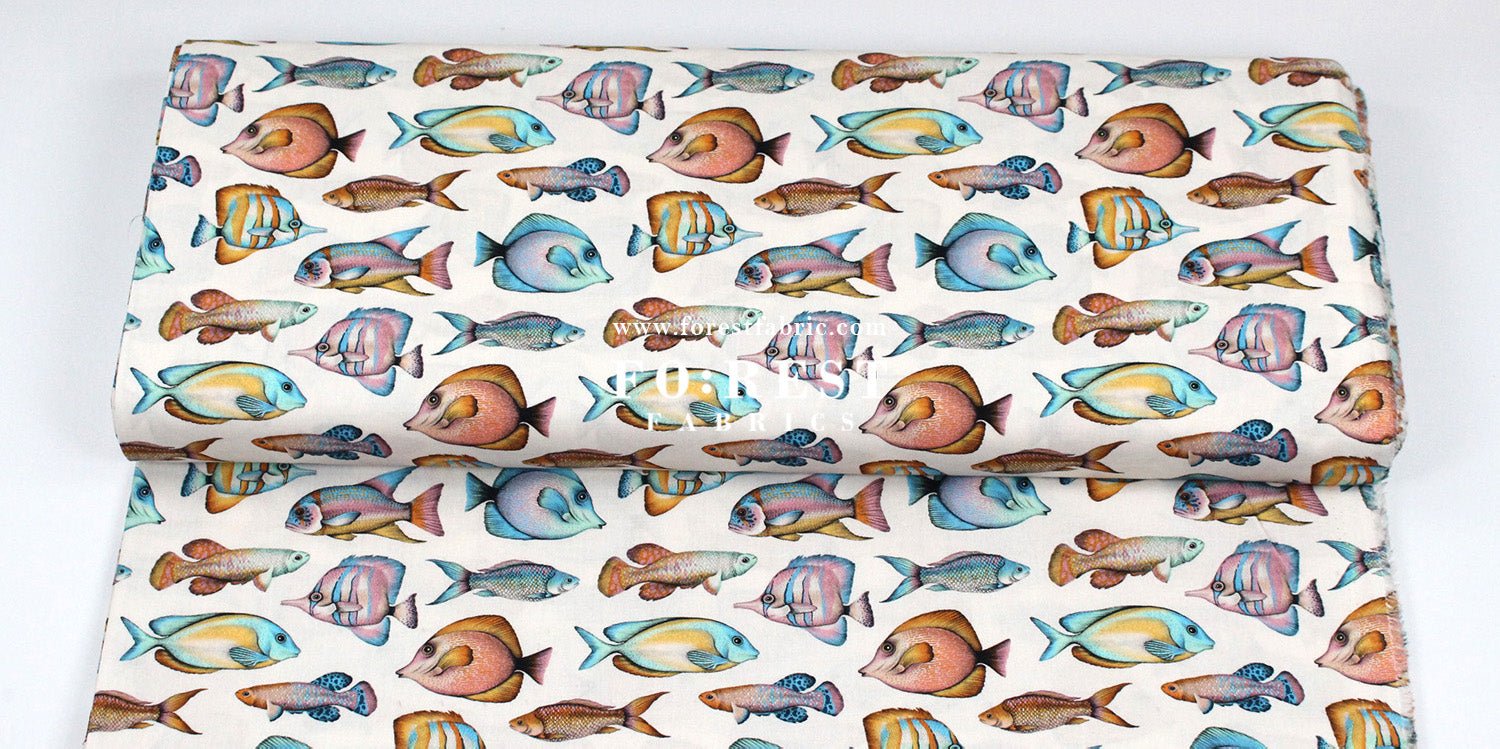 cotton - Tropical fish fabric Cream - FO:REST Fabric 布恩堂Liberty fabrictana lawnjapanese fabricykk zipper