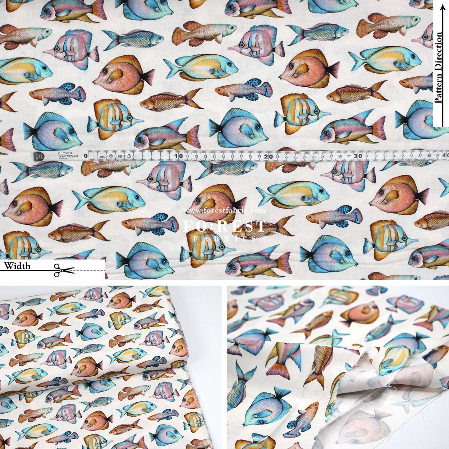 cotton - Tropical fish fabric Cream - FO:REST Fabric 布恩堂Liberty fabrictana lawnjapanese fabricykk zipper