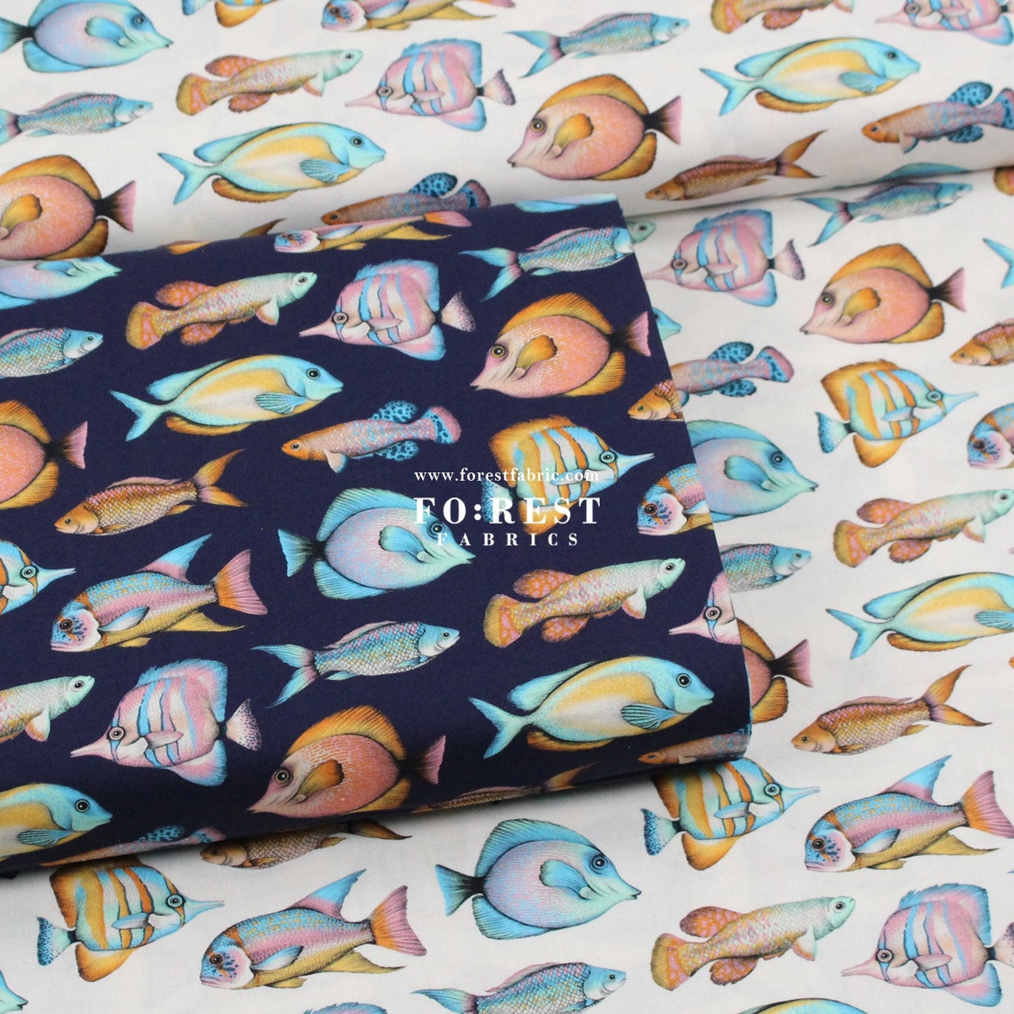 cotton - Tropical fish fabric Cream - FO:REST Fabric 布恩堂Liberty fabrictana lawnjapanese fabricykk zipper