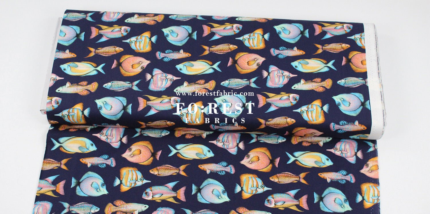 cotton - Tropical fish fabric Navy - FO:REST Fabric 布恩堂Liberty fabrictana lawnjapanese fabricykk zipper