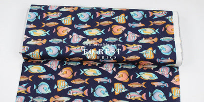 cotton - Tropical fish fabric Navy - FO:REST Fabric 布恩堂Liberty fabrictana lawnjapanese fabricykk zipper