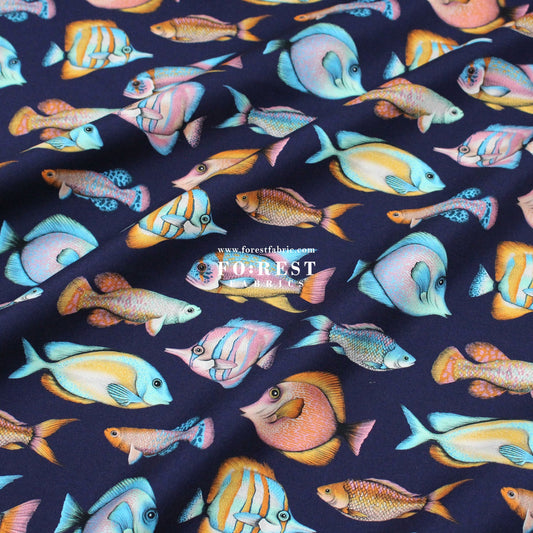 cotton - Tropical fish fabric Navy - FO:REST Fabric 布恩堂Liberty fabrictana lawnjapanese fabricykk zipper
