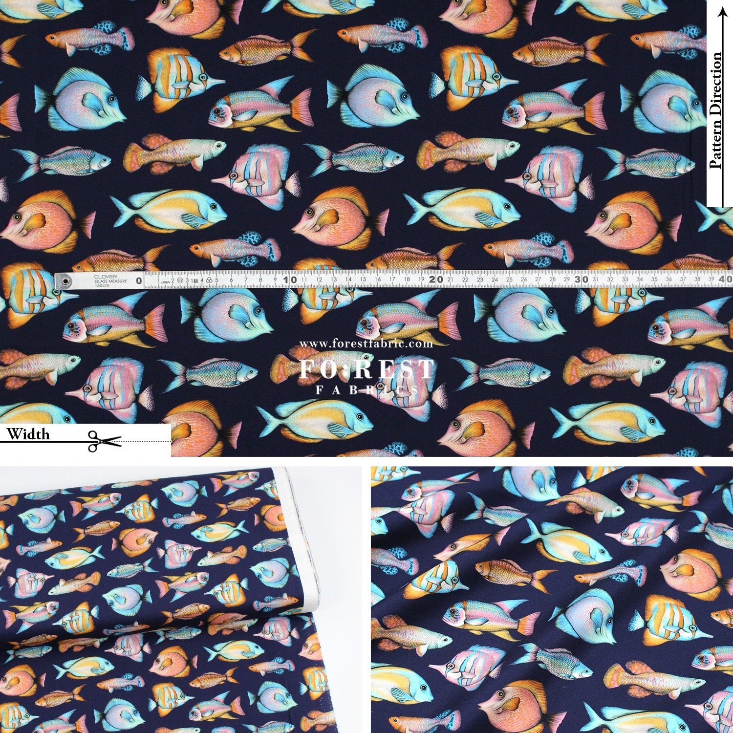 cotton - Tropical fish fabric Navy - FO:REST Fabric 布恩堂Liberty fabrictana lawnjapanese fabricykk zipper